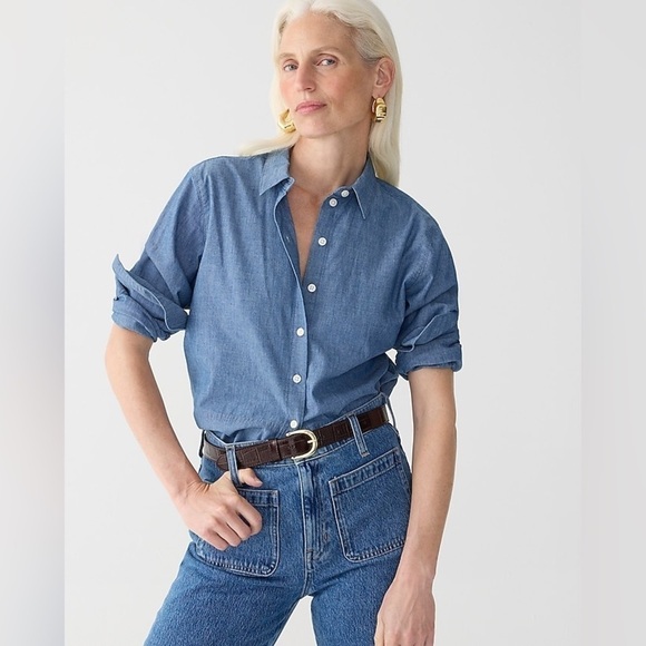 J Crew Cropped garçon shirt in chambray BT738 - Picture 1 of 6